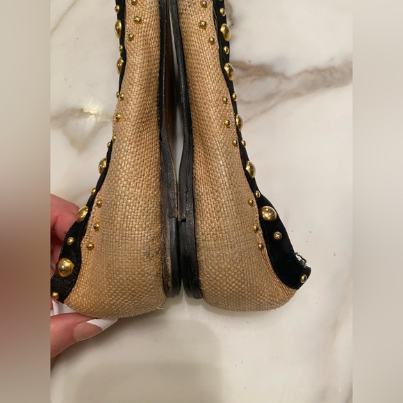 Alaia Studded Raffia and Suede Ballet Flats - Picture 7 of 13